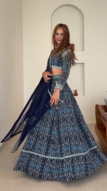 Kat Kristian - Printed Blue Lehenga