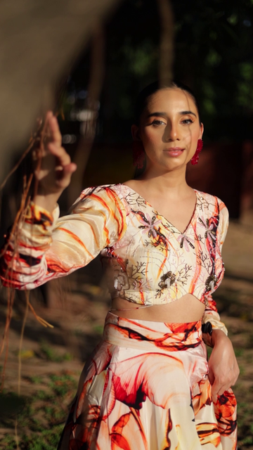 Anupreet Sidhu - Coral Printed Lehenga Set