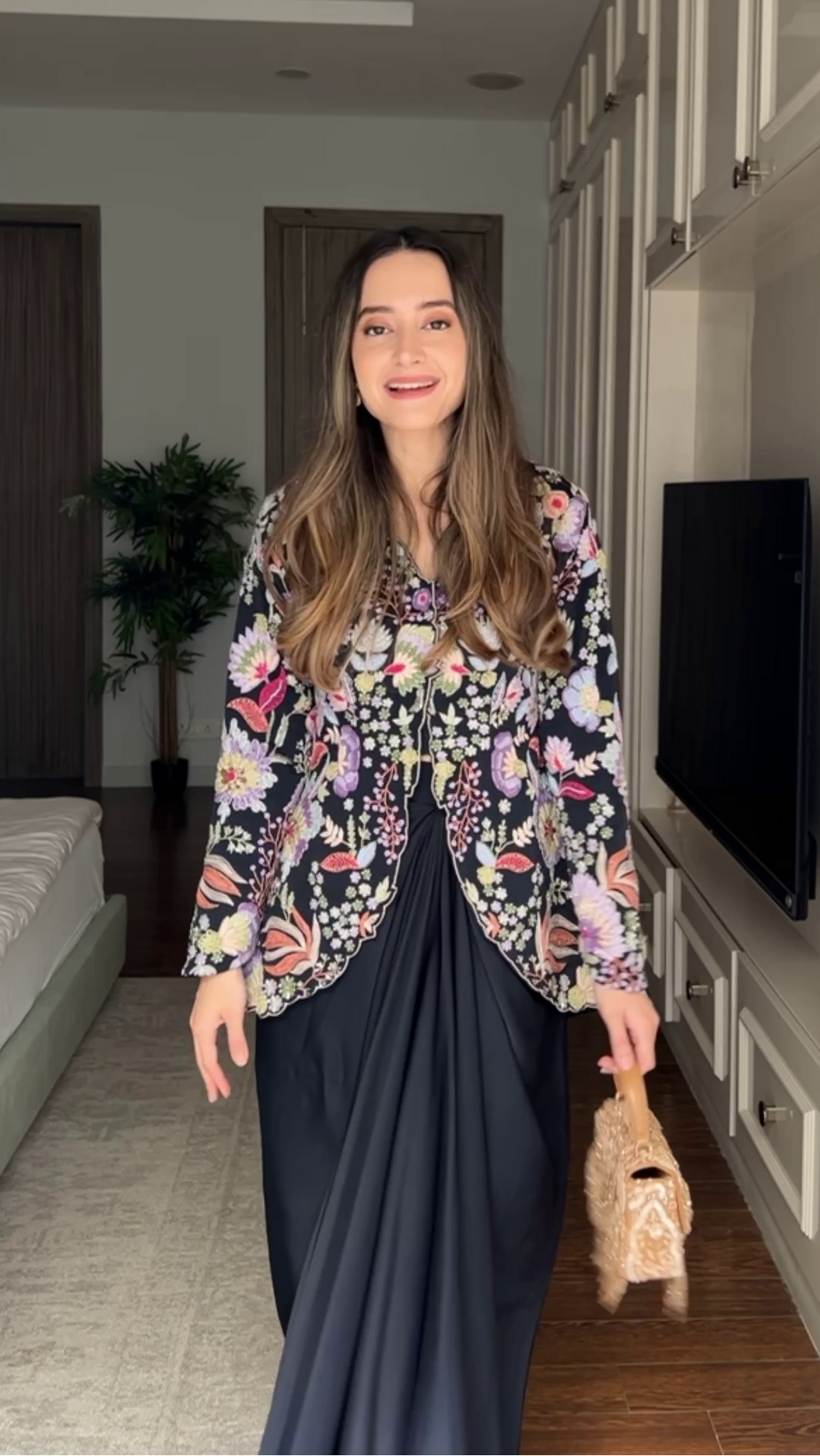 Komal Kapoor Grover - Midnight Blue Embroidered Jacket Set